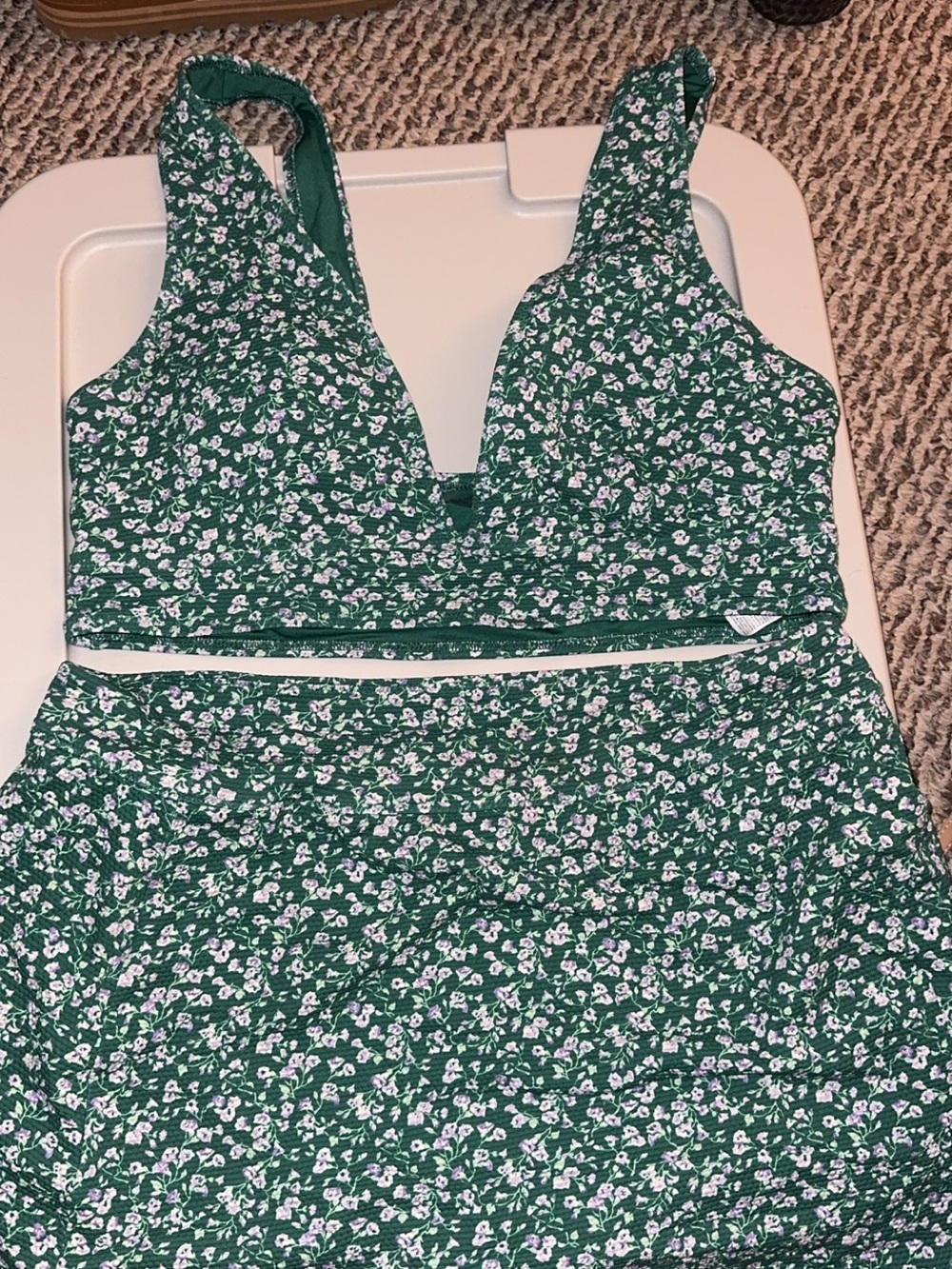 Old Navy Green Floral Long Line Swim Top  & Swim Skirt Set - Women Swimwear